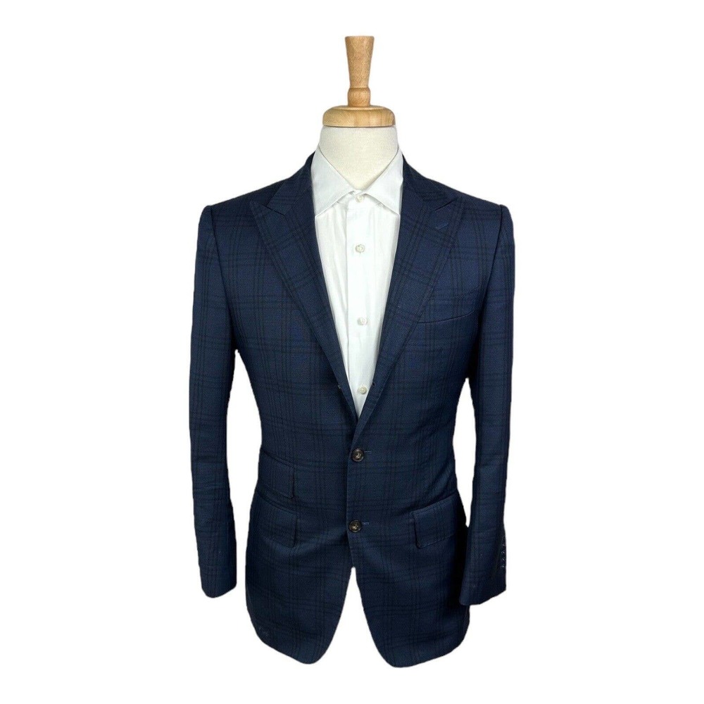 Suit Supply Washington Single Breasted VBC Super 130s Wool Blue Check Blazer 38R
